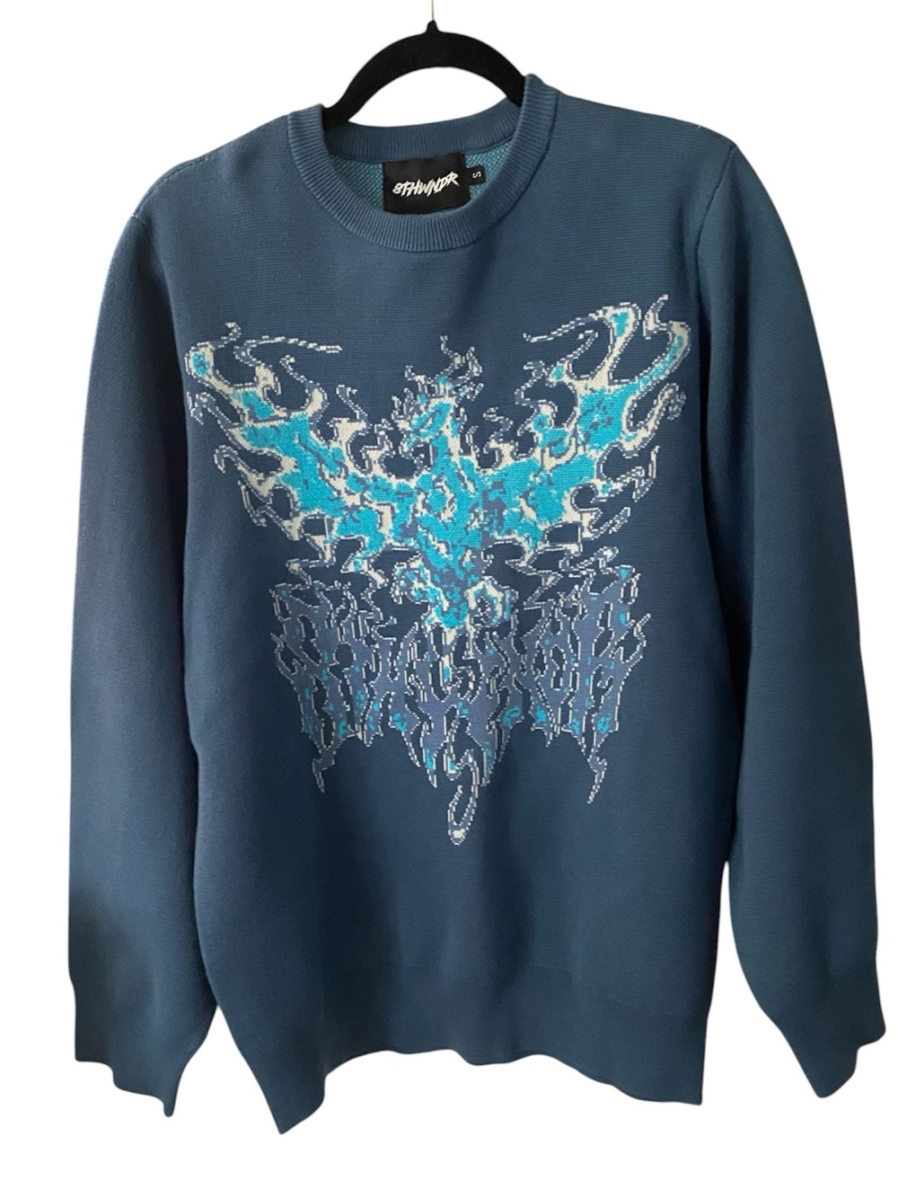Angry Firebird Pattern Blue Crewneck Sweater Small